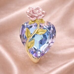 Rose Heart Pink Crystal Diamond Brooch